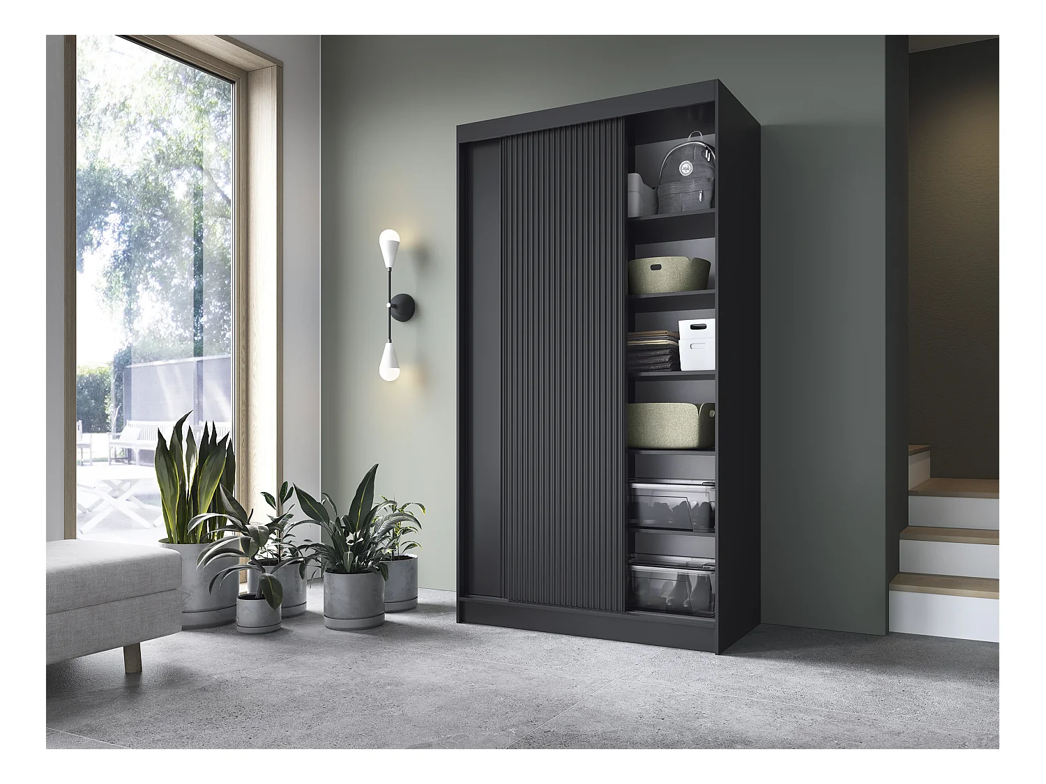 Armoire coulissante GAMA – Élégance noire & fonctionnalité contemporaine-Largeur 120 cm