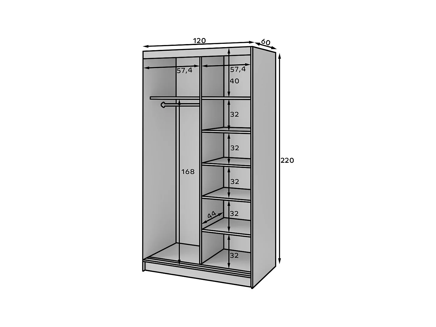Armoire coulissante GAMA – Élégance noire & fonctionnalité contemporaine-Largeur 120 cm