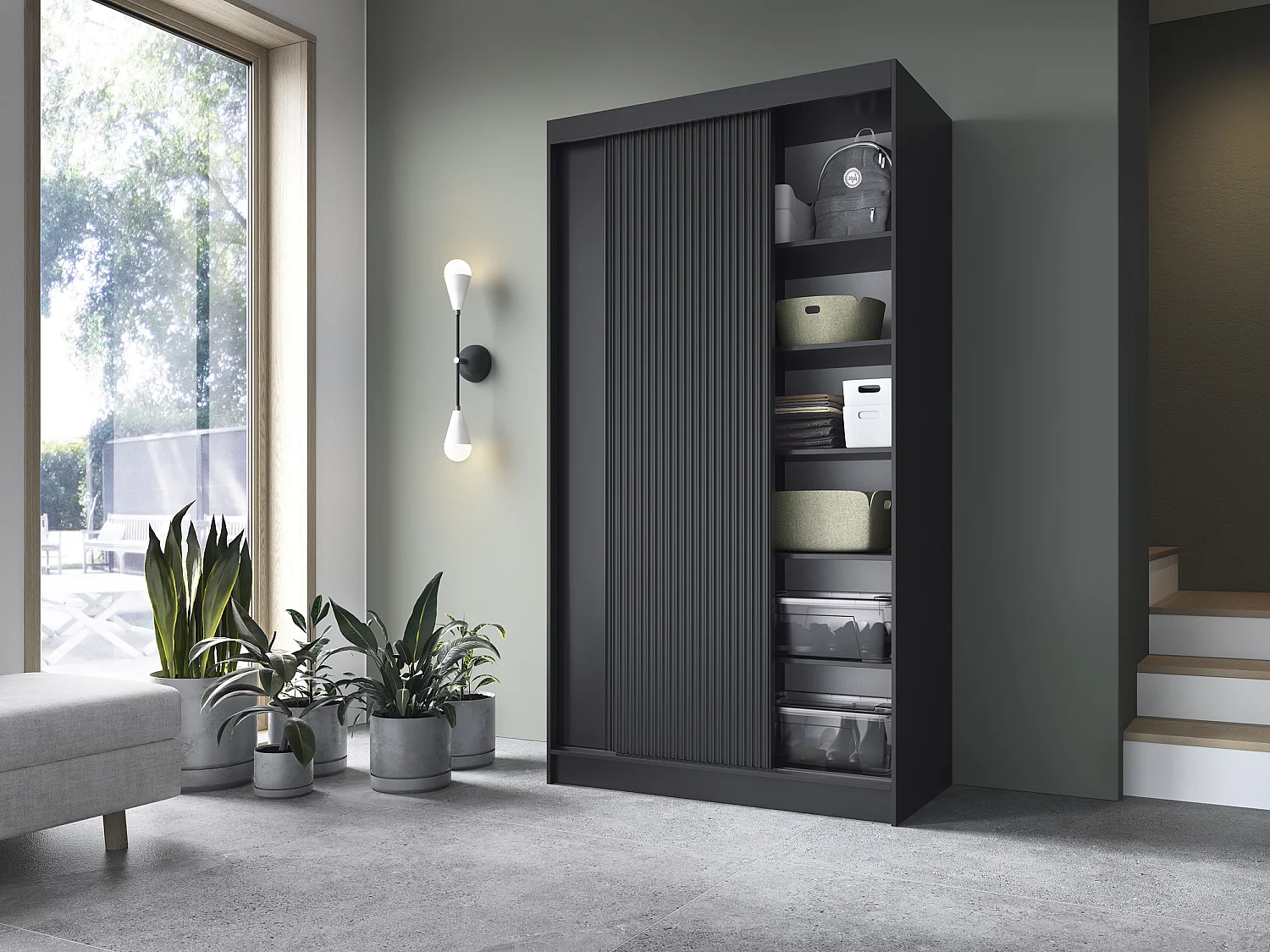 Armoire coulissante GAMA – Élégance noire & fonctionnalité contemporaine-Largeur 120 cm