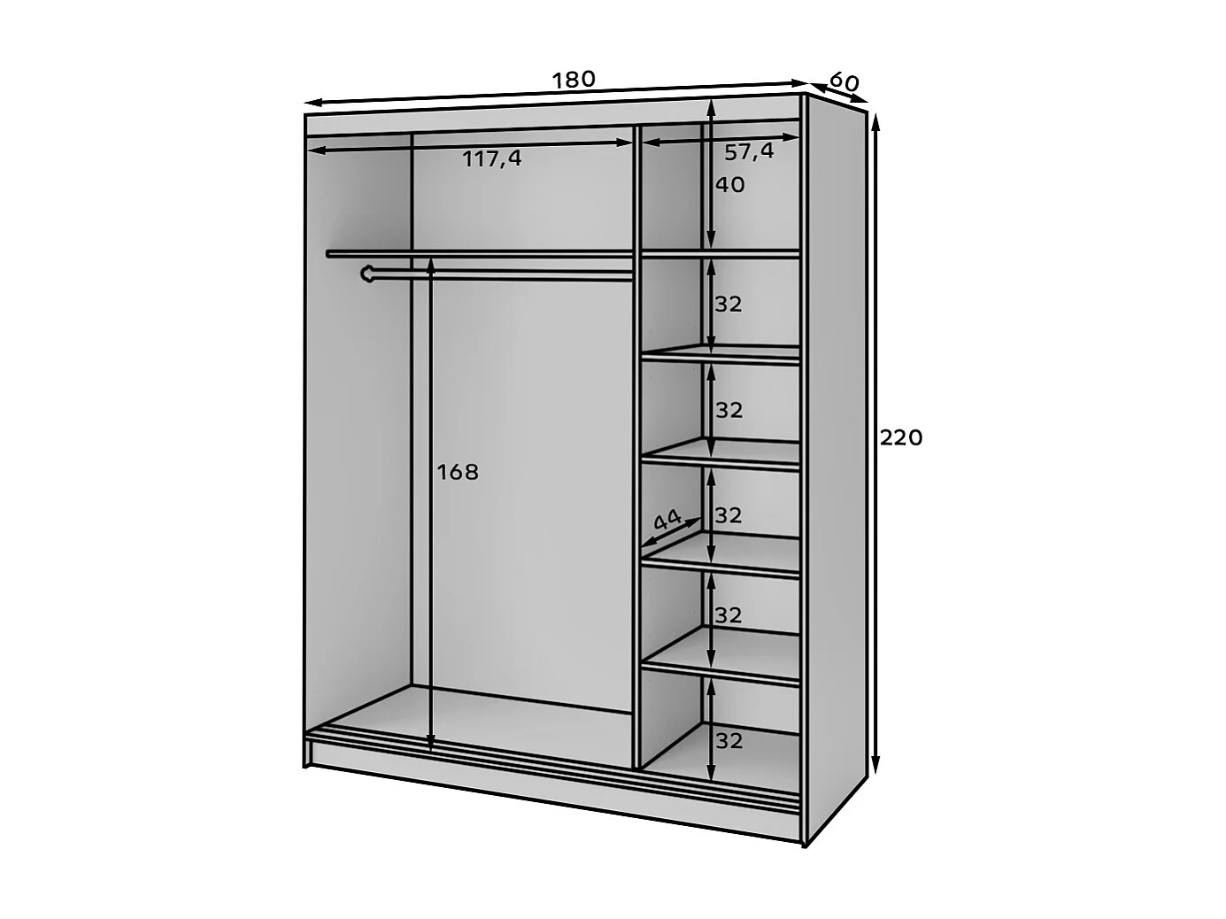 Armoire coulissante GAMA avec miroir – Moderne & profondeur visuelle-Largeur 180 cm