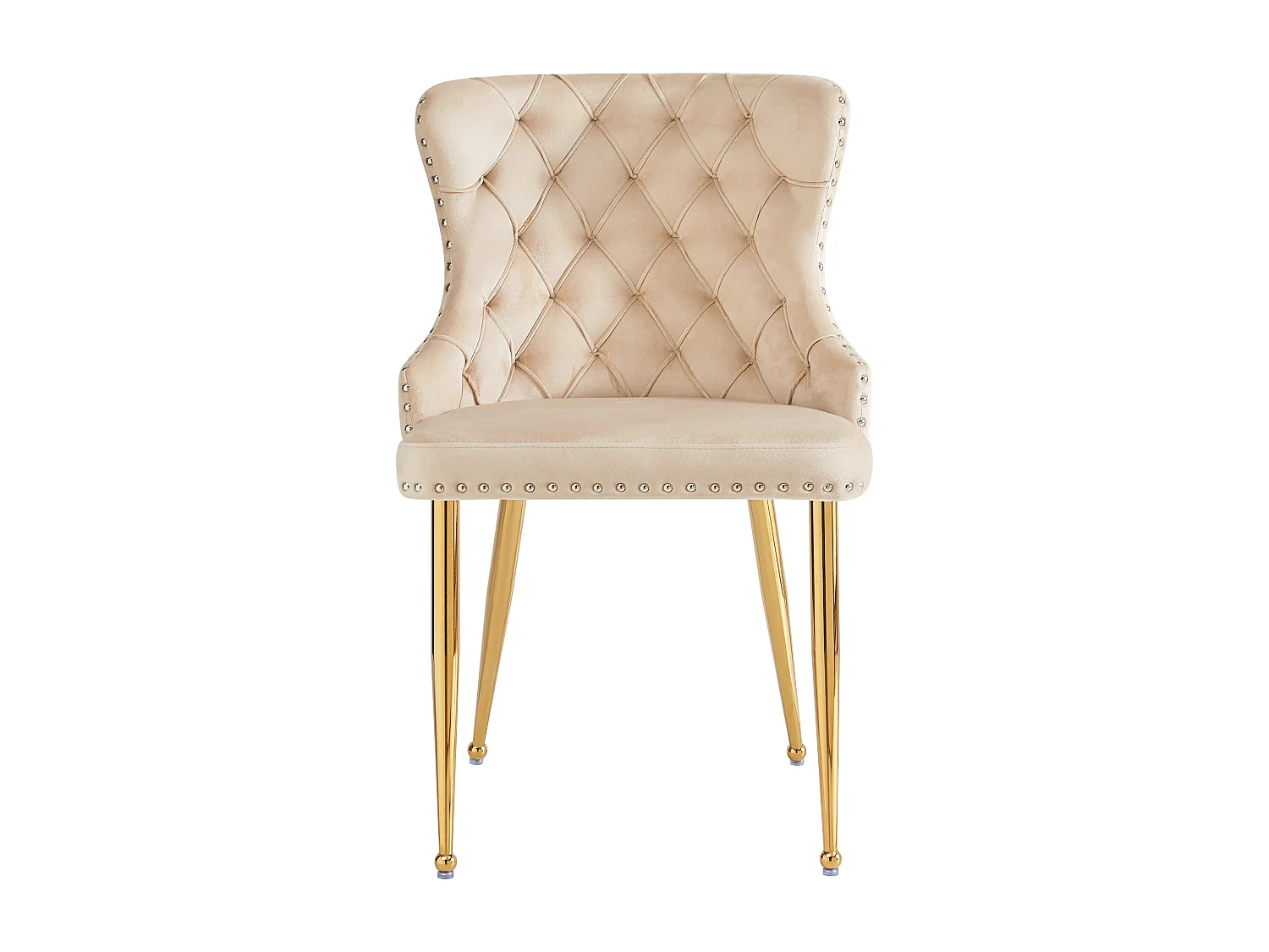 Set van 4 stoelen - Hoogwaardig fluweel - Goudkleurige metalen poten - Beige