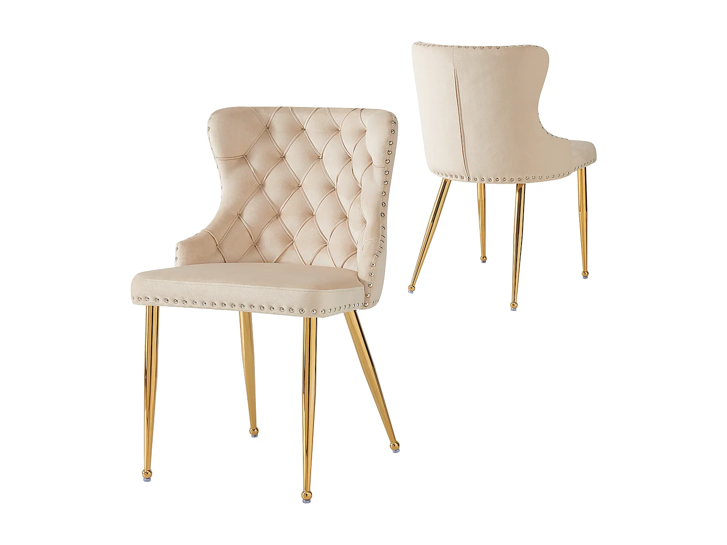 Lot de 2 chaises - Velours de haute qualité - Pieds en métal doré - Beige