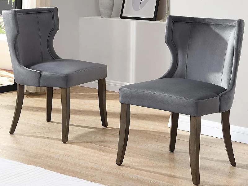 Set van 2 fluwelen stoelen - met verstelbare poten van massief hout - Grijs