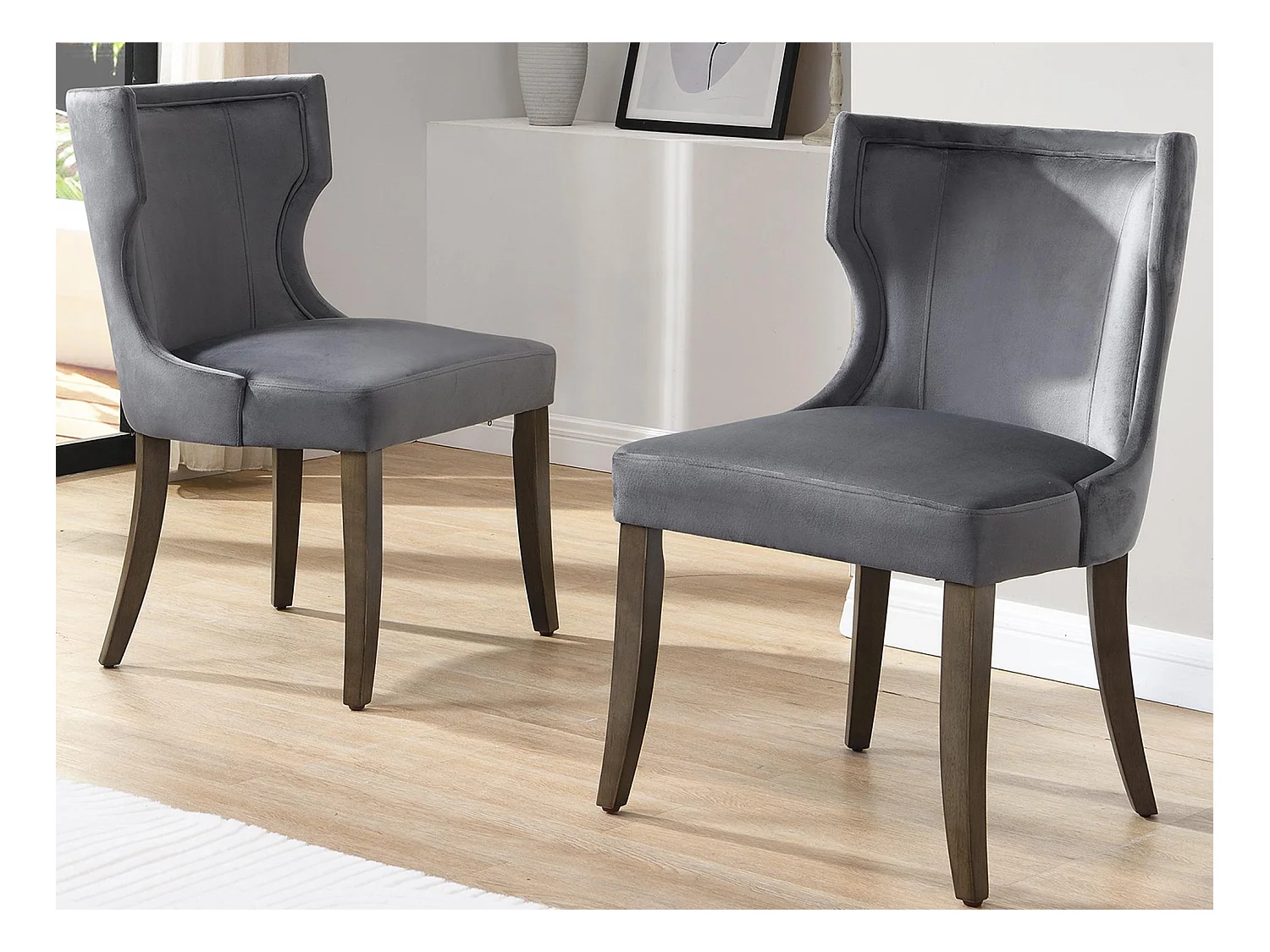 Lot de 2 Chaises en velours - avec pieds réglables en bois massif - Gris