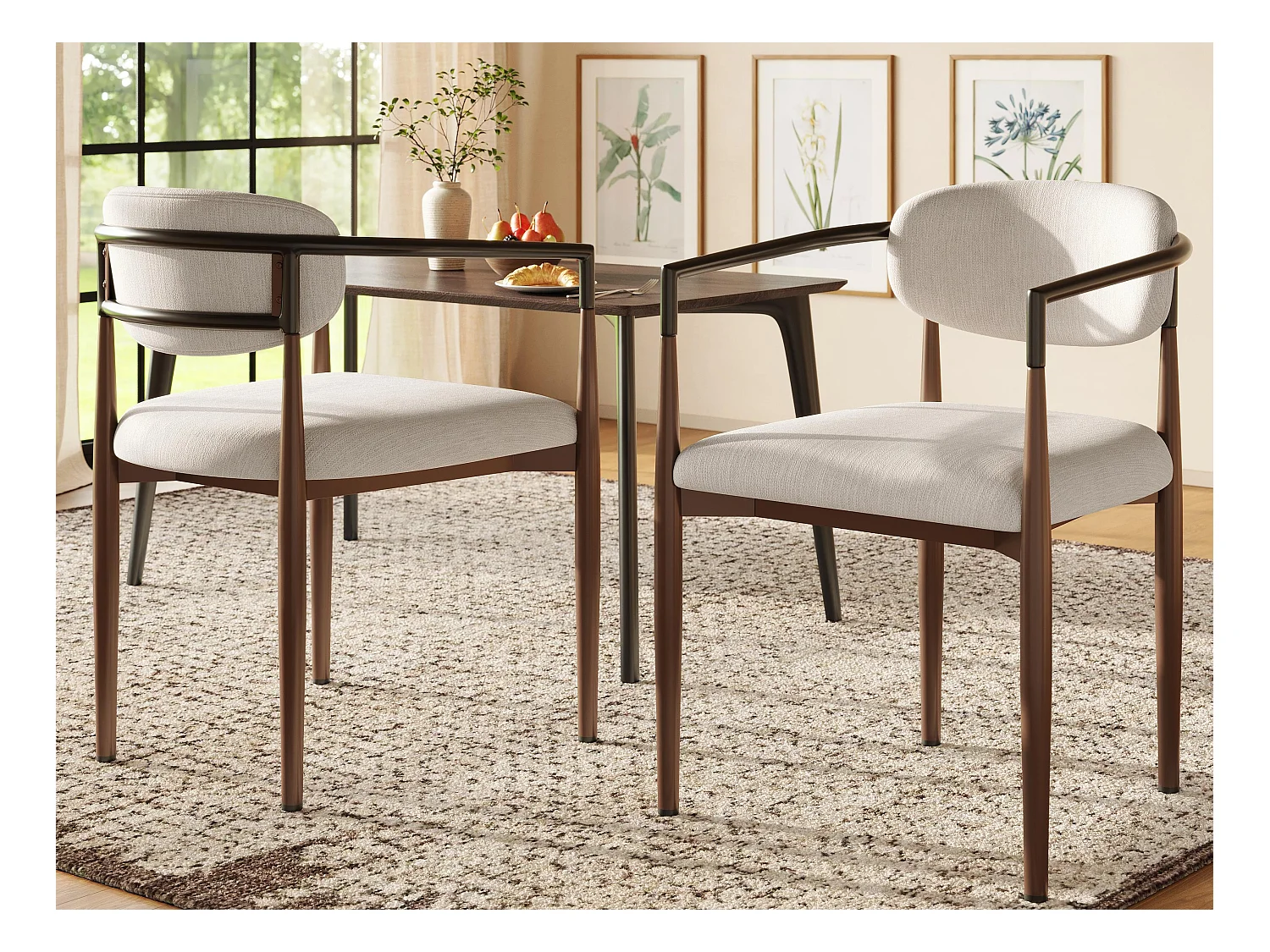 Juego de 2 sillas - Tela de lino de alta calidad - Patas de metal - Beige