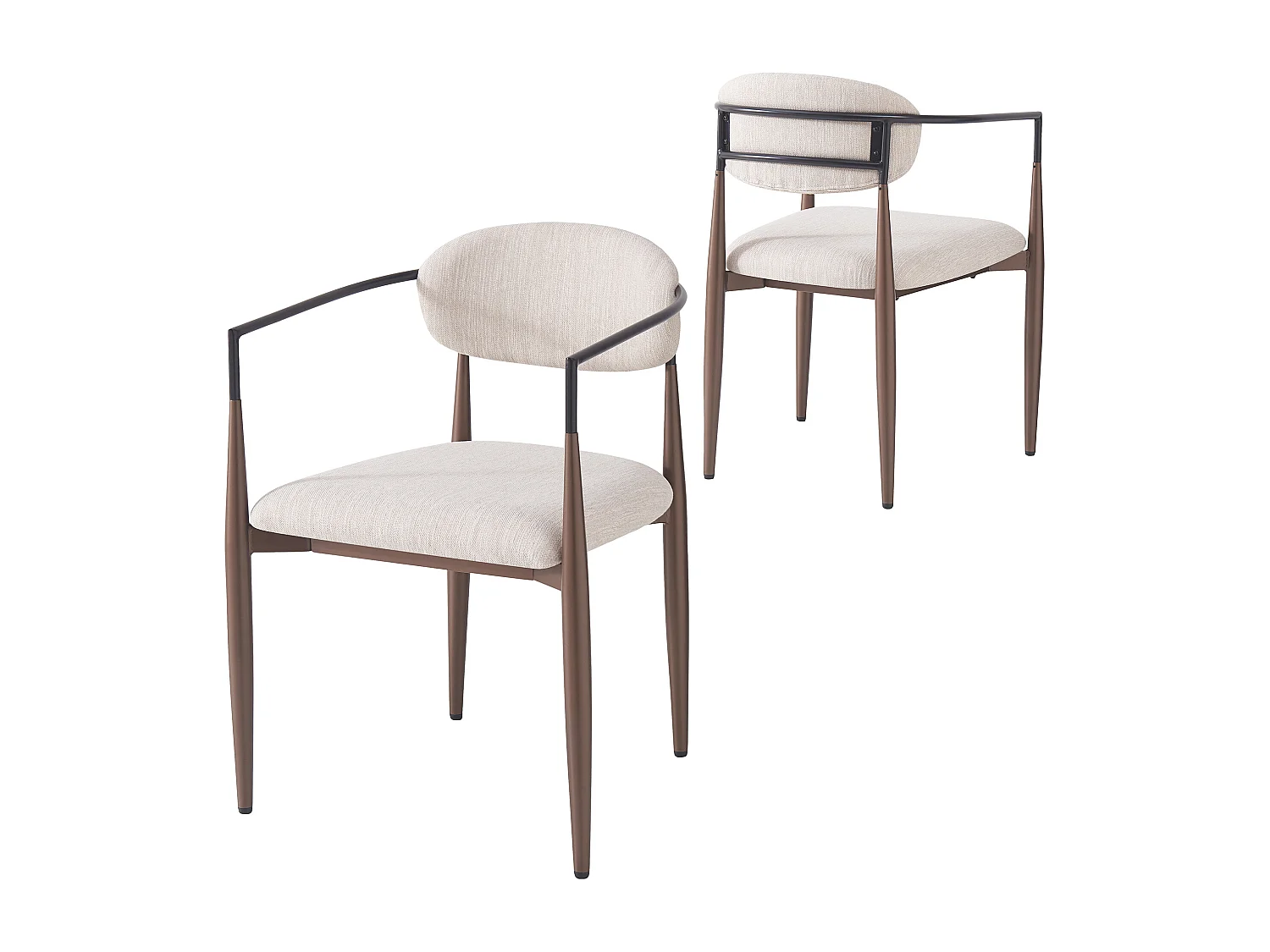 Lot de 2 chaises - Tissu en lin de haute qualité - Pieds en métal - Beige