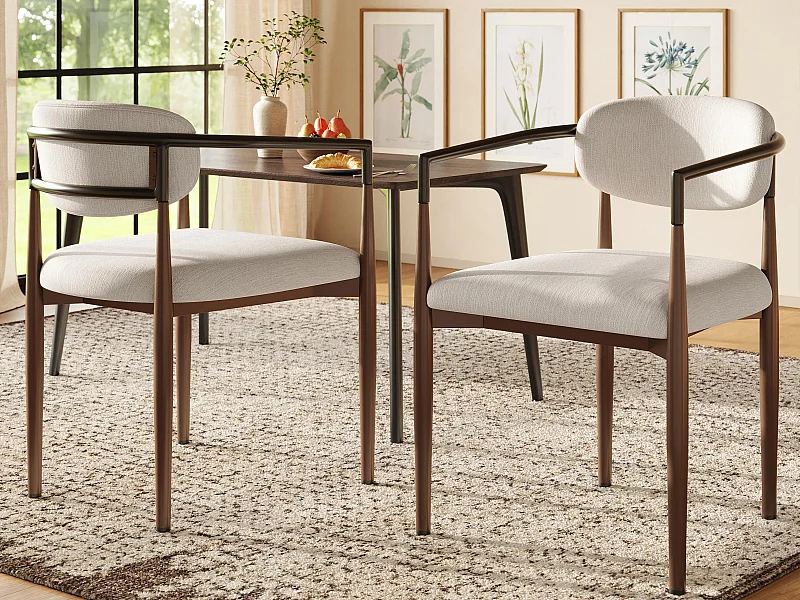 Lot de 2 chaises - Tissu en lin de haute qualité - Pieds en métal - Beige