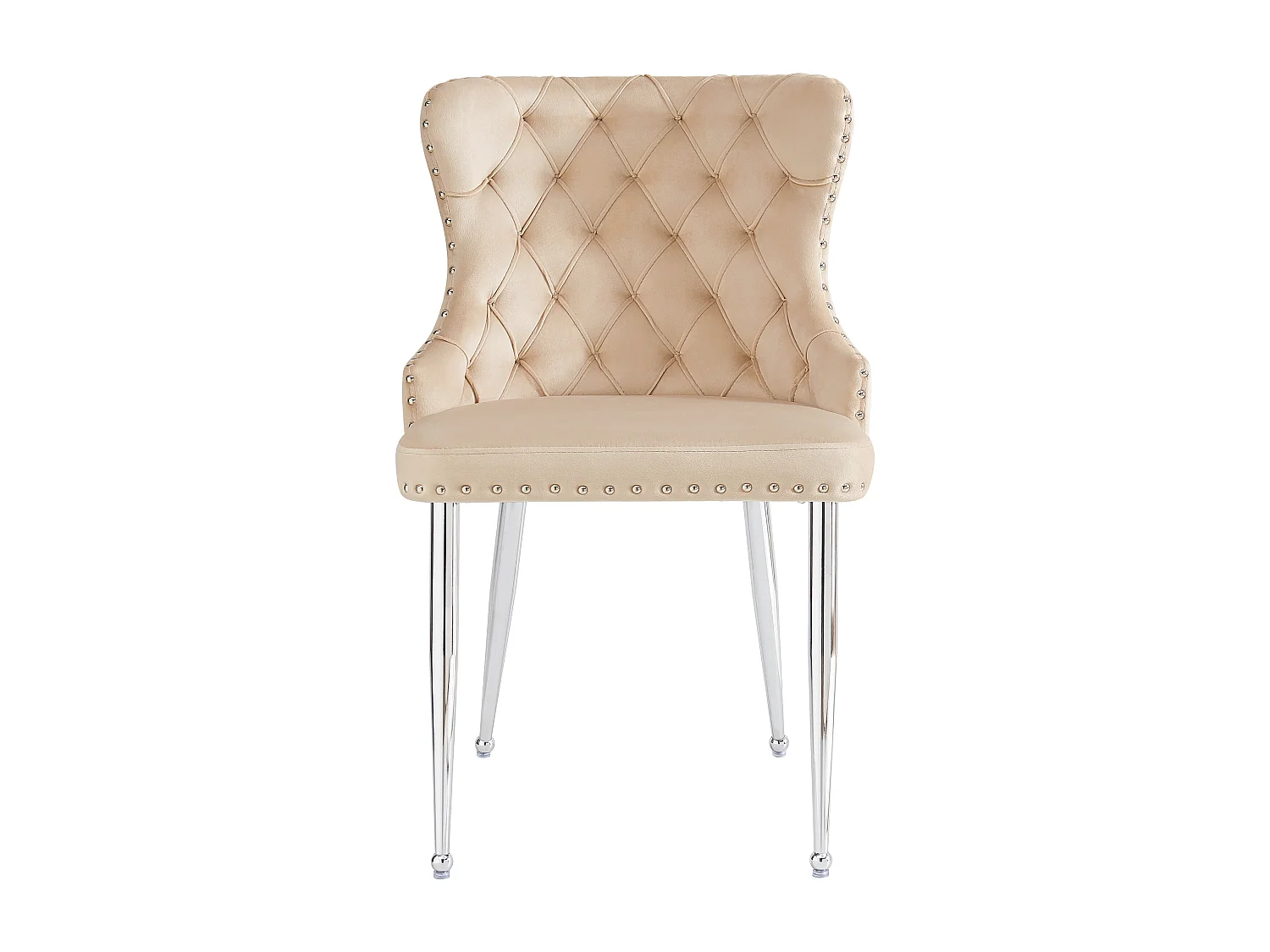 Zestaw 4 krzeseł - Wysokiej jakości welur - Srebrne metalowe nogi - Beżowy