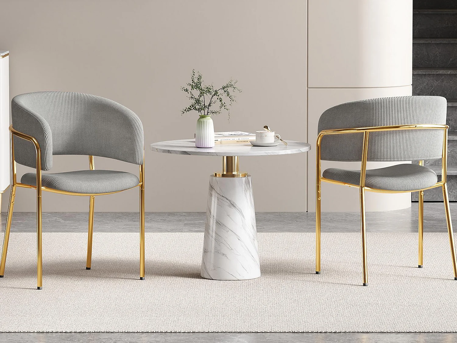 2er-Set Stühle – Rippvelours-Stoff – Metallbeine – moderner Stil – Grau