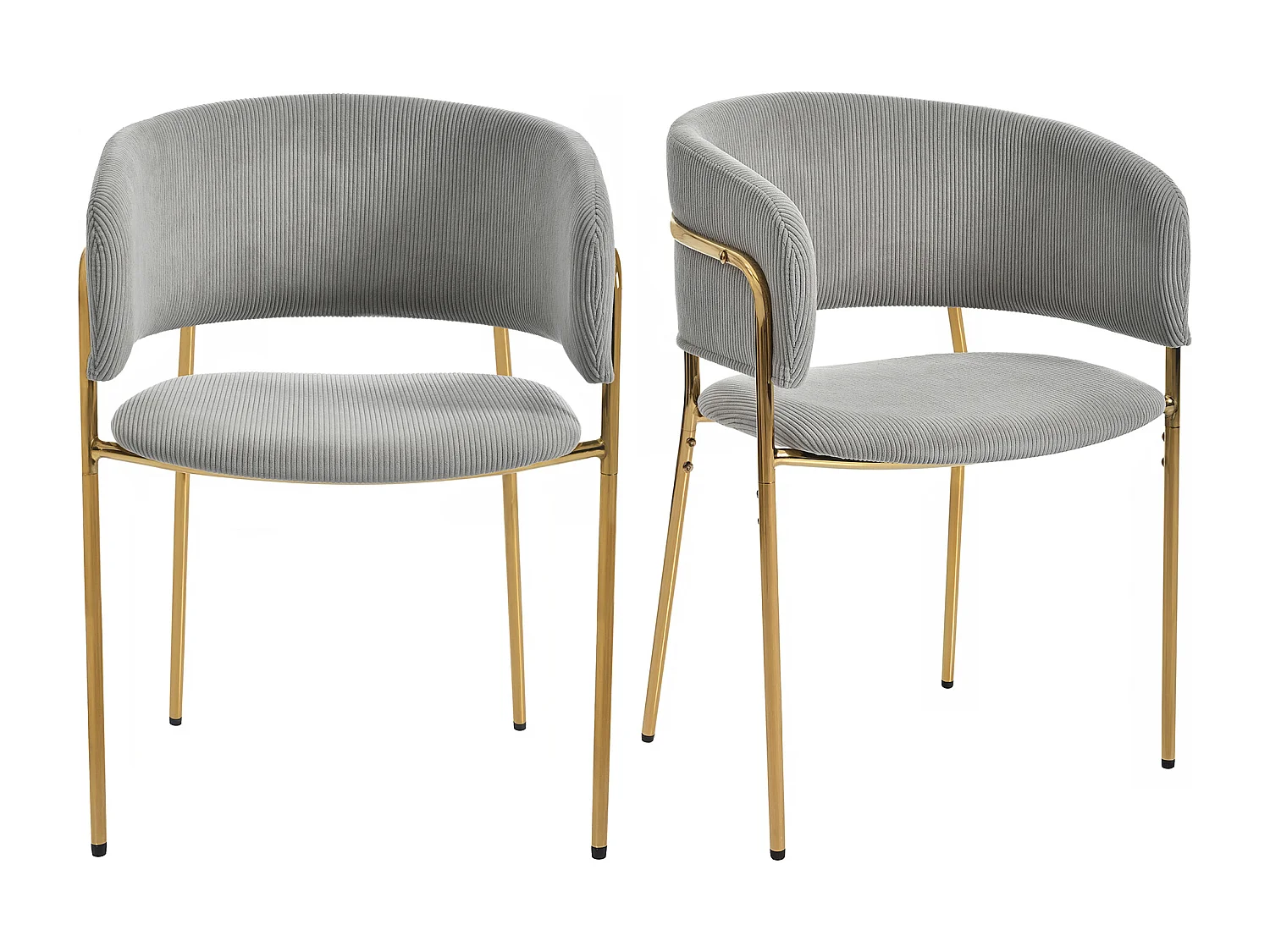 2er-Set Stühle – Rippvelours-Stoff – Metallbeine – moderner Stil – Grau