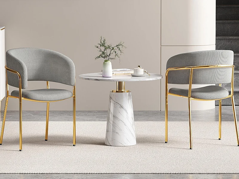 2er-Set Stühle – Rippvelours-Stoff – Metallbeine – moderner Stil – Grau