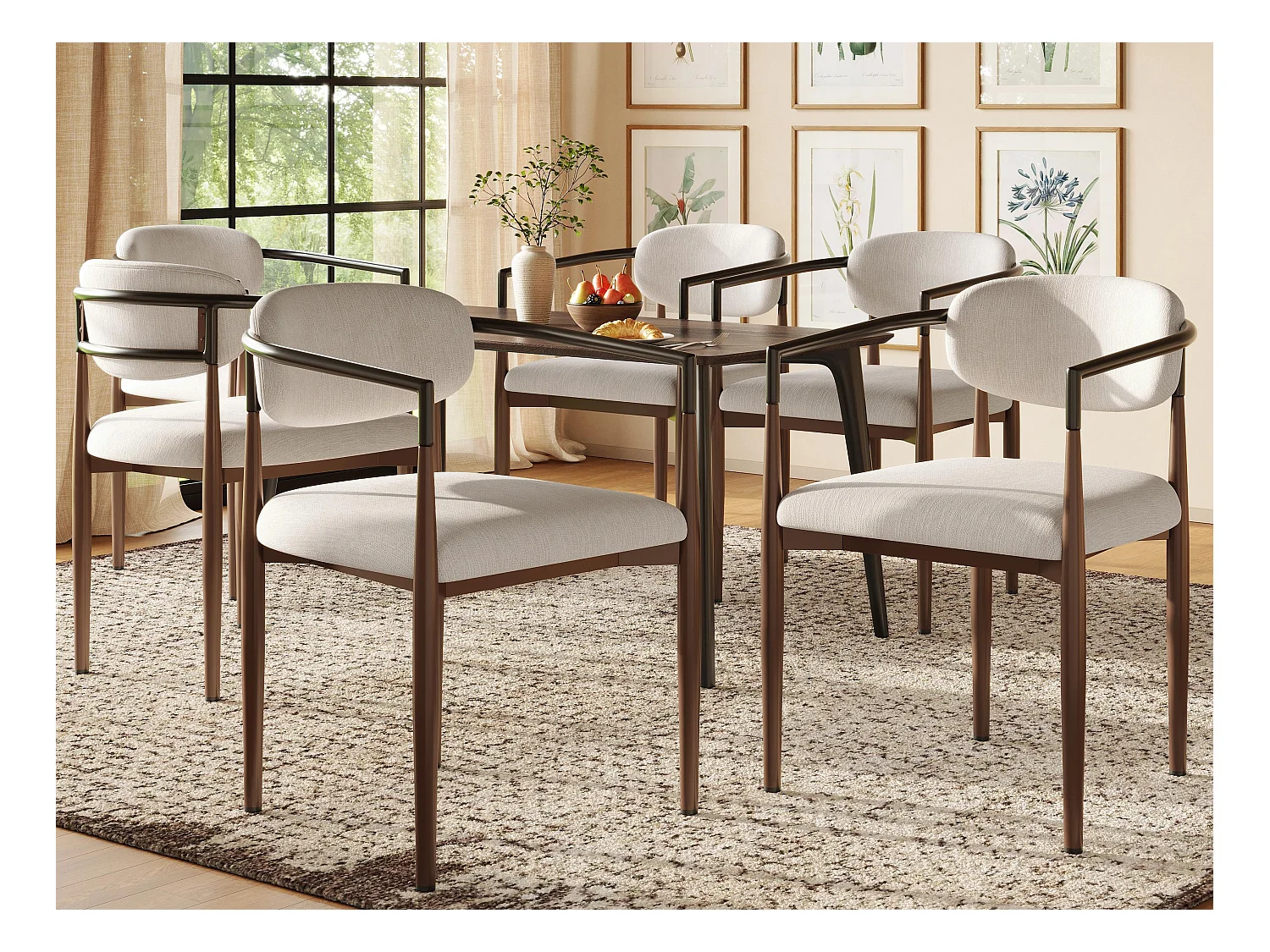 Juego de 6 sillas - Tela de lino de alta calidad - Patas de metal - Beige