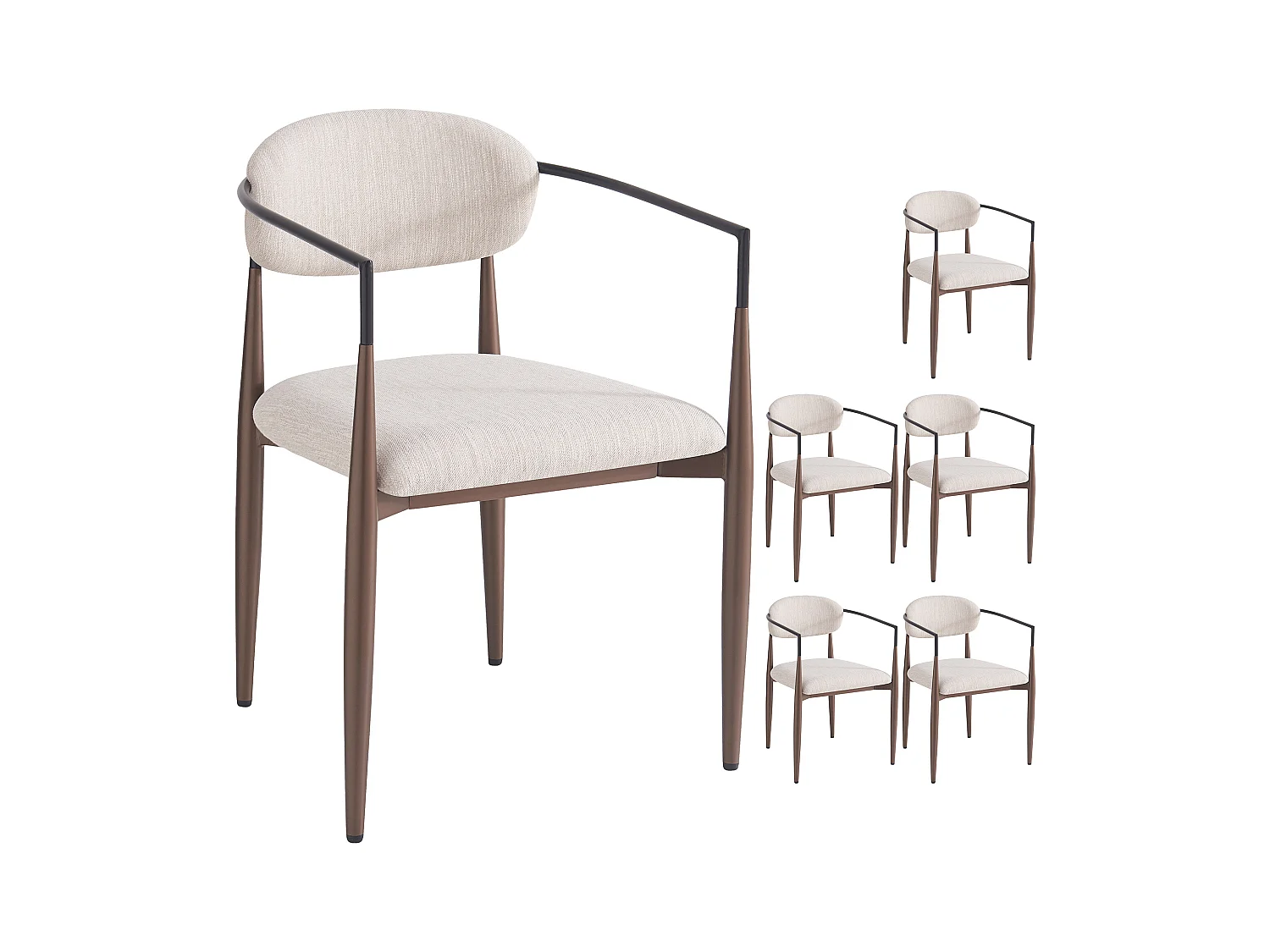 Juego de 6 sillas - Tela de lino de alta calidad - Patas de metal - Beige