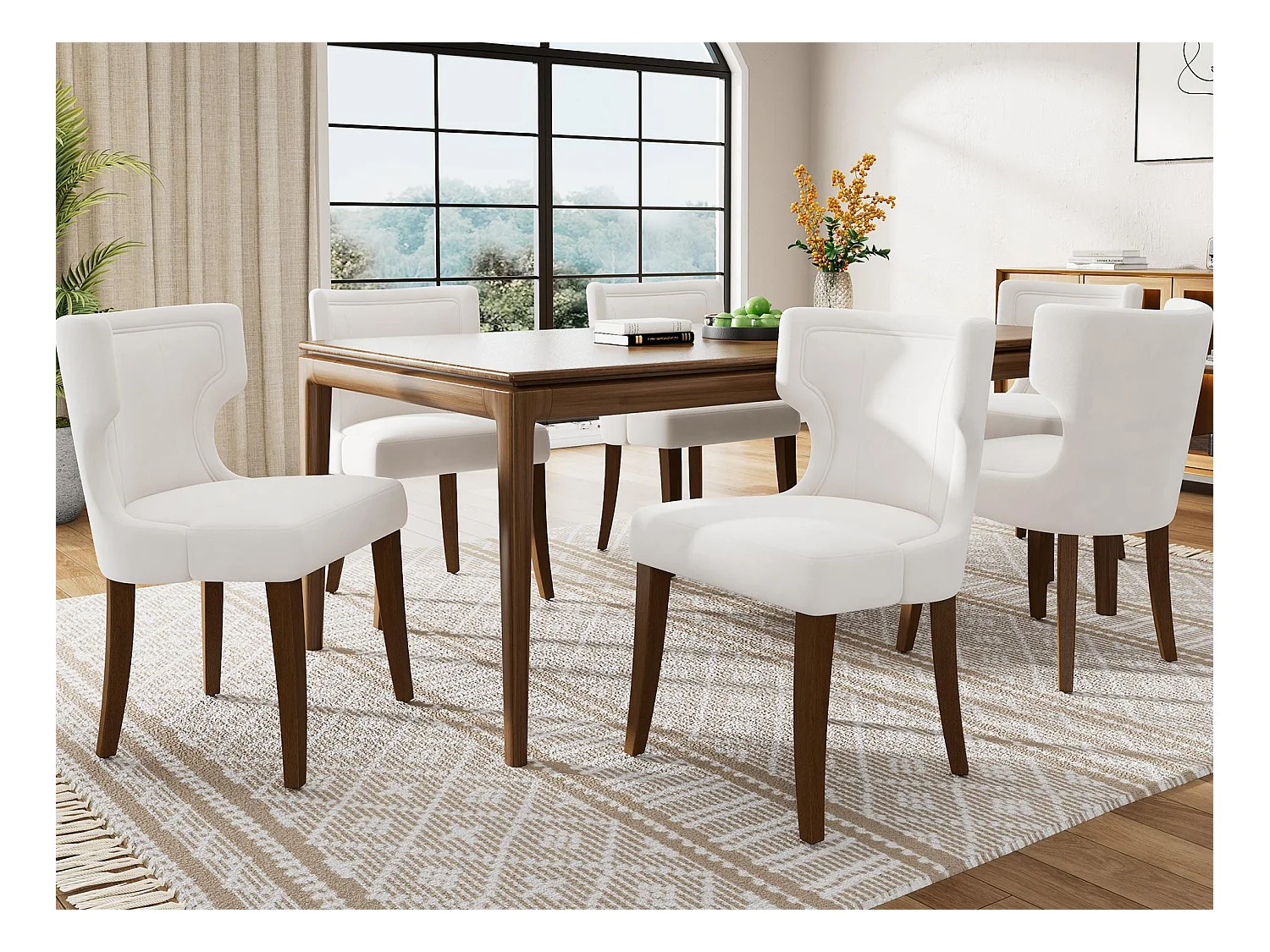 Lot de 6 Chaises en velours - avec pieds réglables en bois massif - Beige