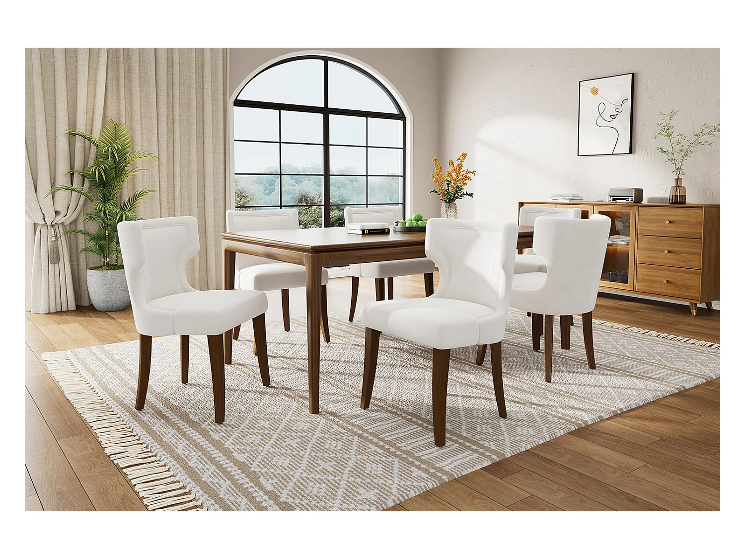 Lot de 6 Chaises en velours - avec pieds réglables en bois massif - Beige