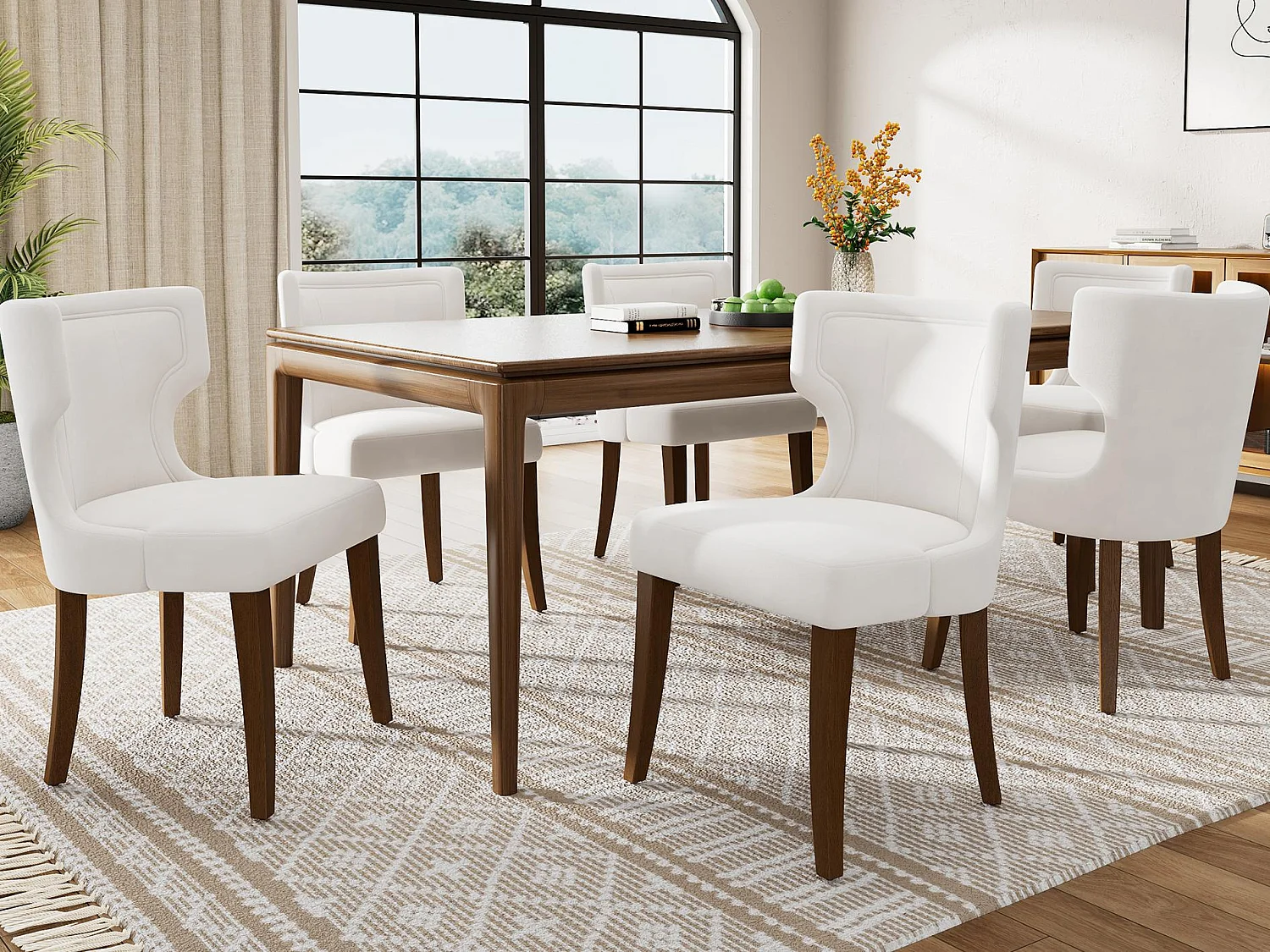 Lot de 6 Chaises en velours - avec pieds réglables en bois massif - Beige