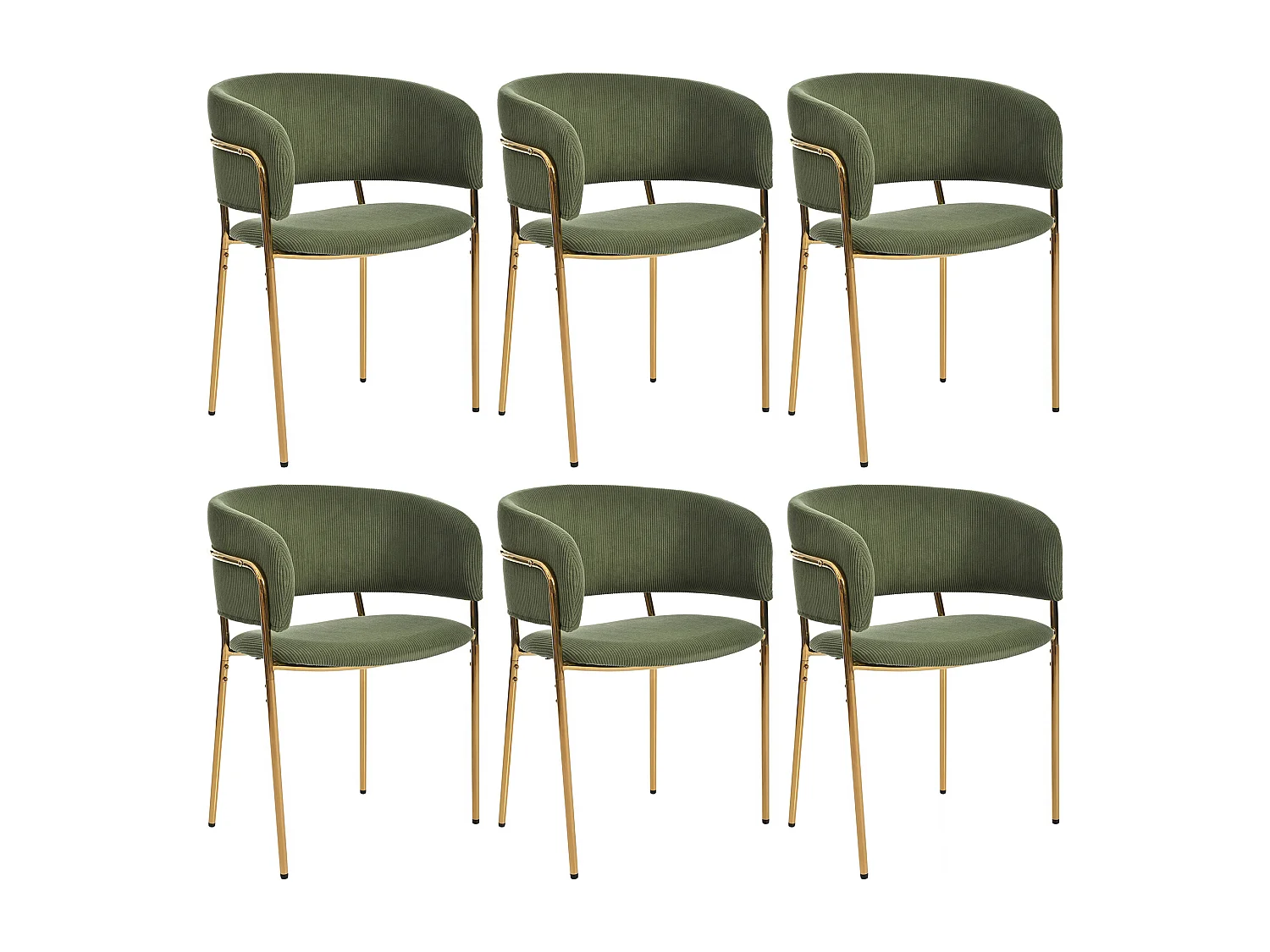 6er-Set Stühle – Rippvelours-Stoff – Metallbeine – moderner Stil – Grün