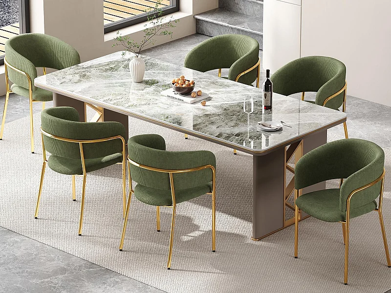 6er-Set Stühle – Rippvelours-Stoff – Metallbeine – moderner Stil – Grün