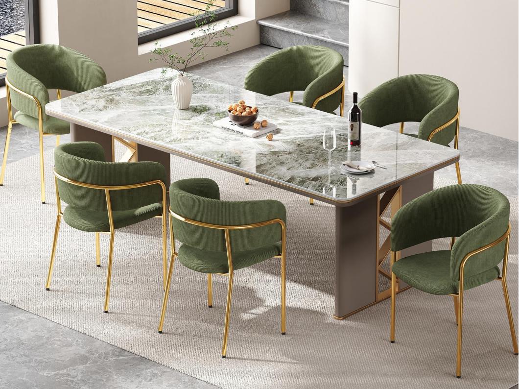 Set van 6 stoelen - geribbelde fluwelen stof - metalen poten - eigentijdse stijl - groen