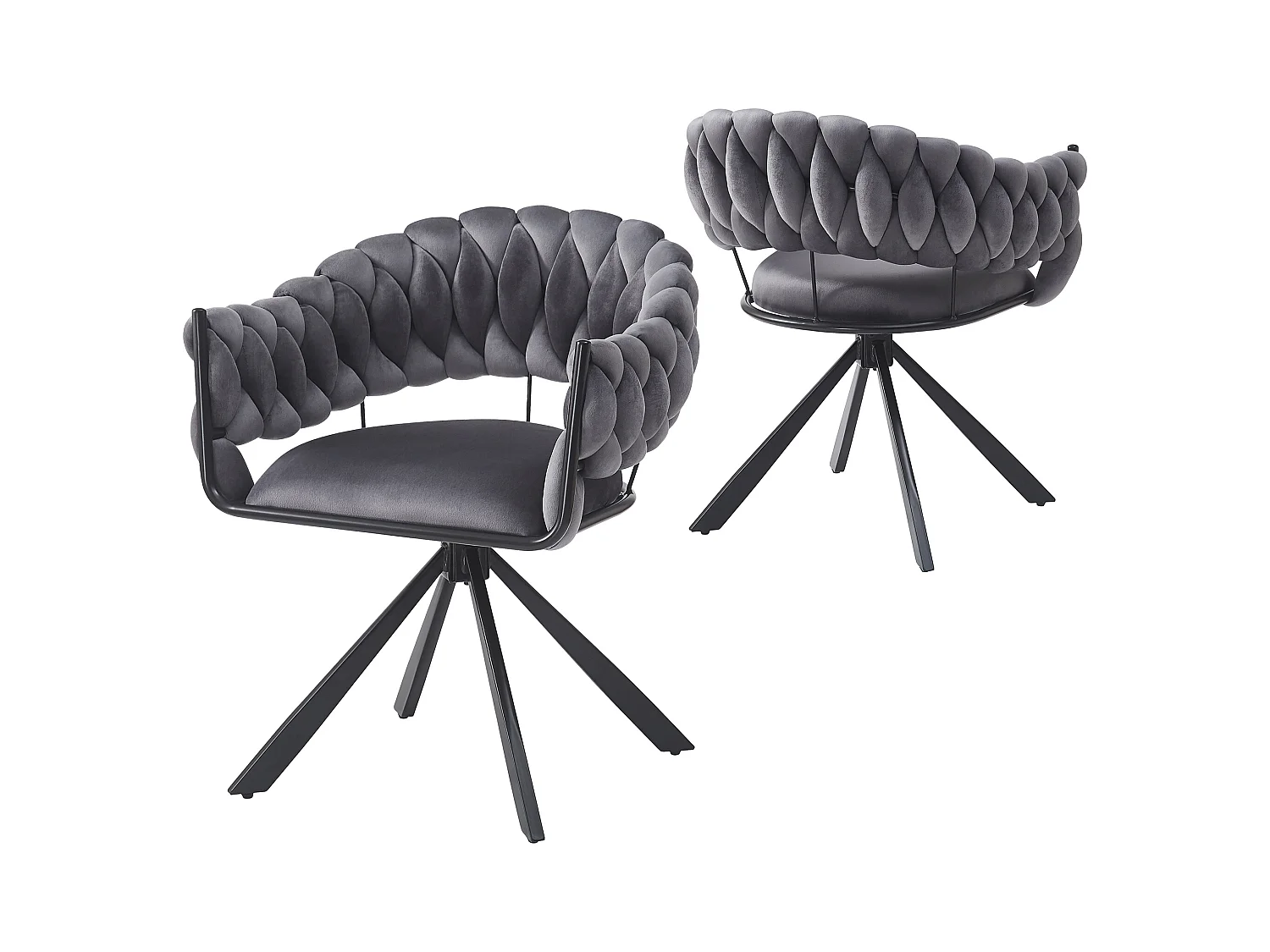 Lot de 2 chaises en velours - avec accoudoirs - pieds métalliques réglables en forme de griffes - Gris