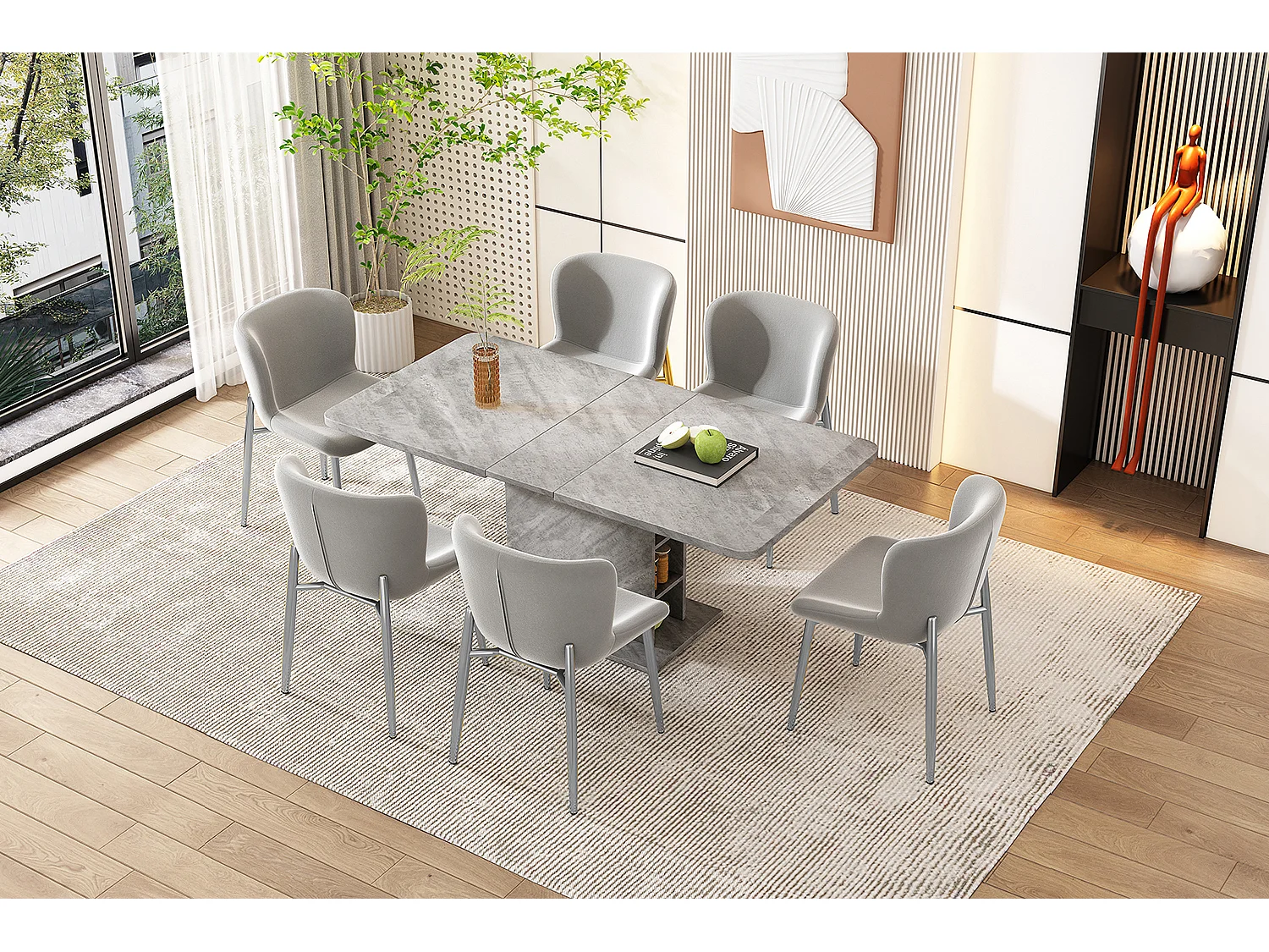 Lot de 6 Chaises rembourré en velours - avec pieds en métal argenté – style contemporain - Gris