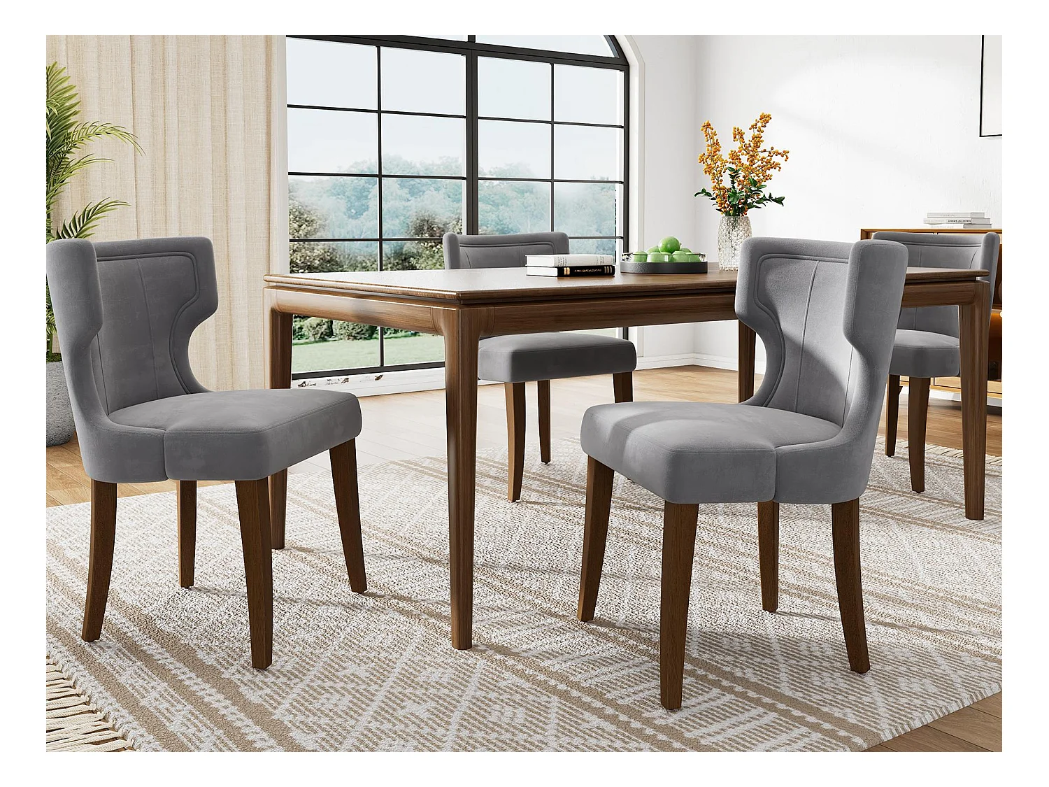 Lot de 4 Chaises en velours - avec pieds réglables en bois massif - Gris