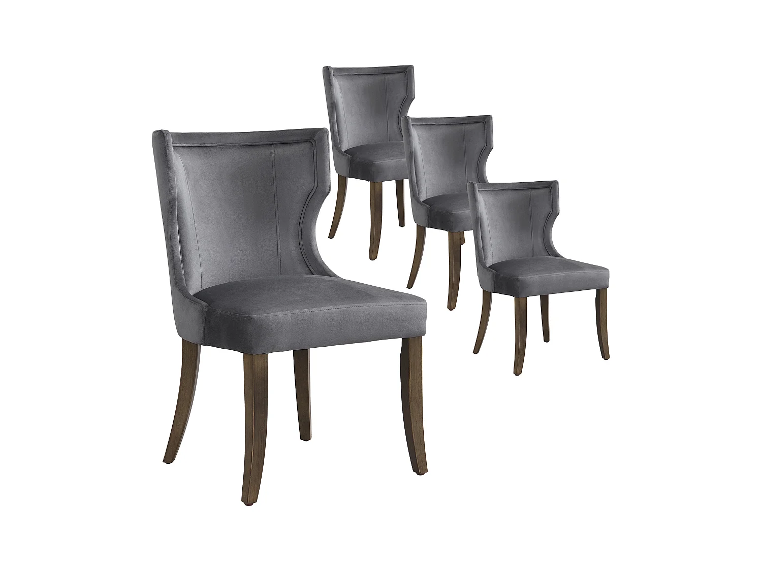 Lot de 4 Chaises en velours - avec pieds réglables en bois massif - Gris