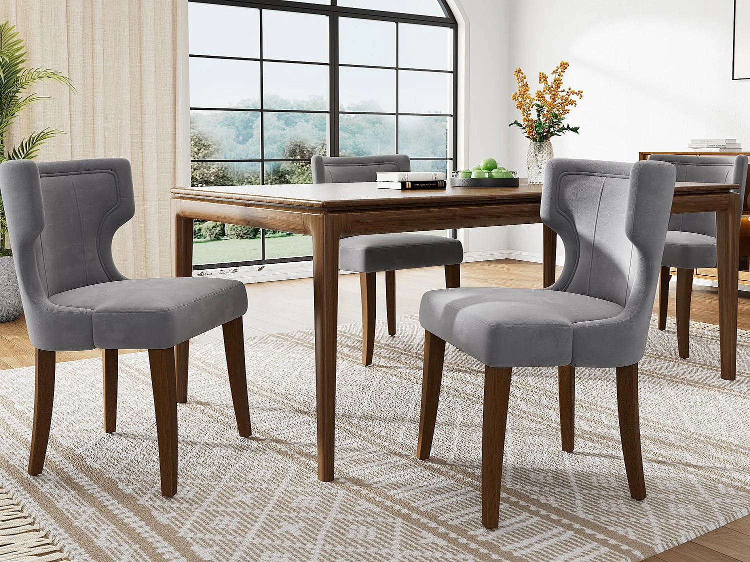 Lot de 4 Chaises en velours - avec pieds réglables en bois massif - Gris