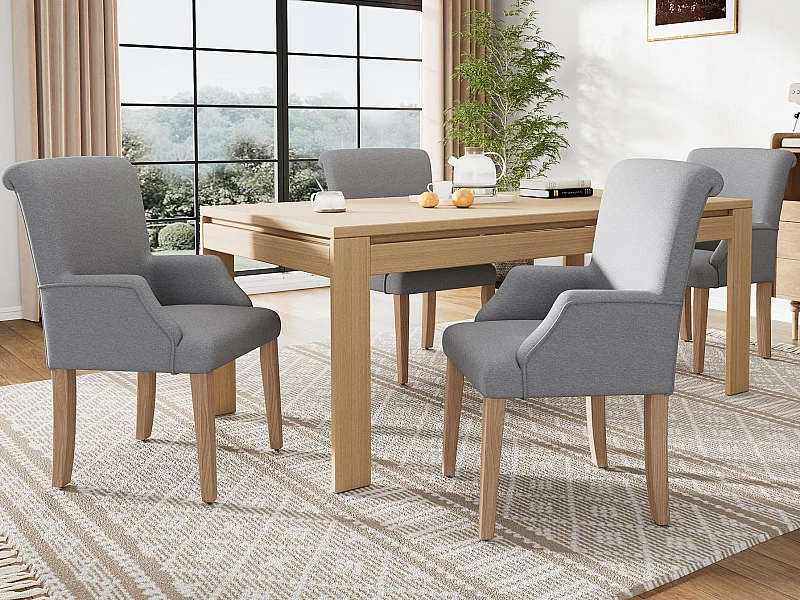 Lot de 4 Chaises en lin - avec pieds réglables en bois massif - avec accoudoirs - Gris