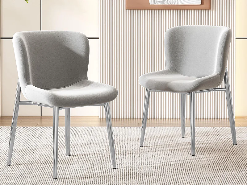 Zestaw 2 aksamitnych krzeseł – z posrebrzanymi metalowymi nogami – styl nowoczesny – szare