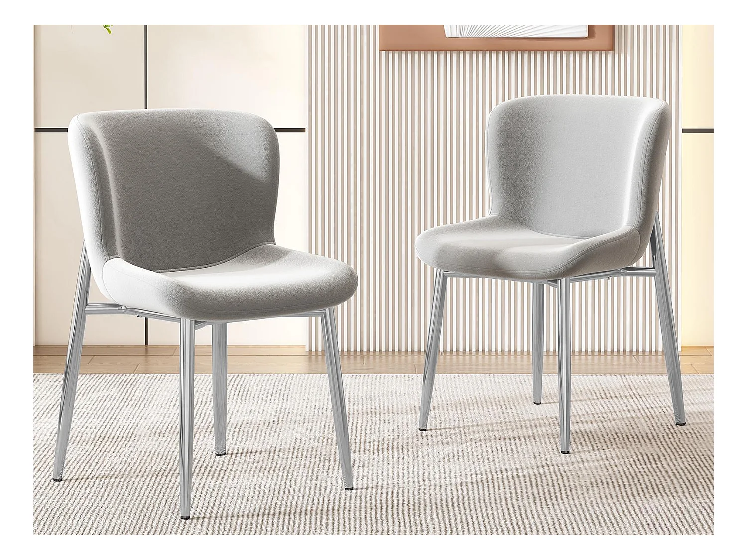 Lot de 2 Chaises rembourré en velours - avec pieds en métal argenté – style contemporain - Gris