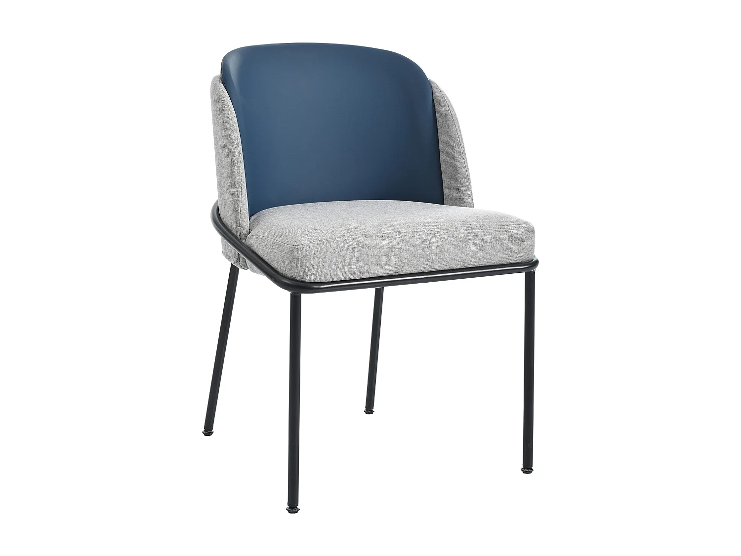 Conjunto de 6 cadeiras - linho e pele sintética - pernas de metal - estilo contemporâneo - azul + cinzento