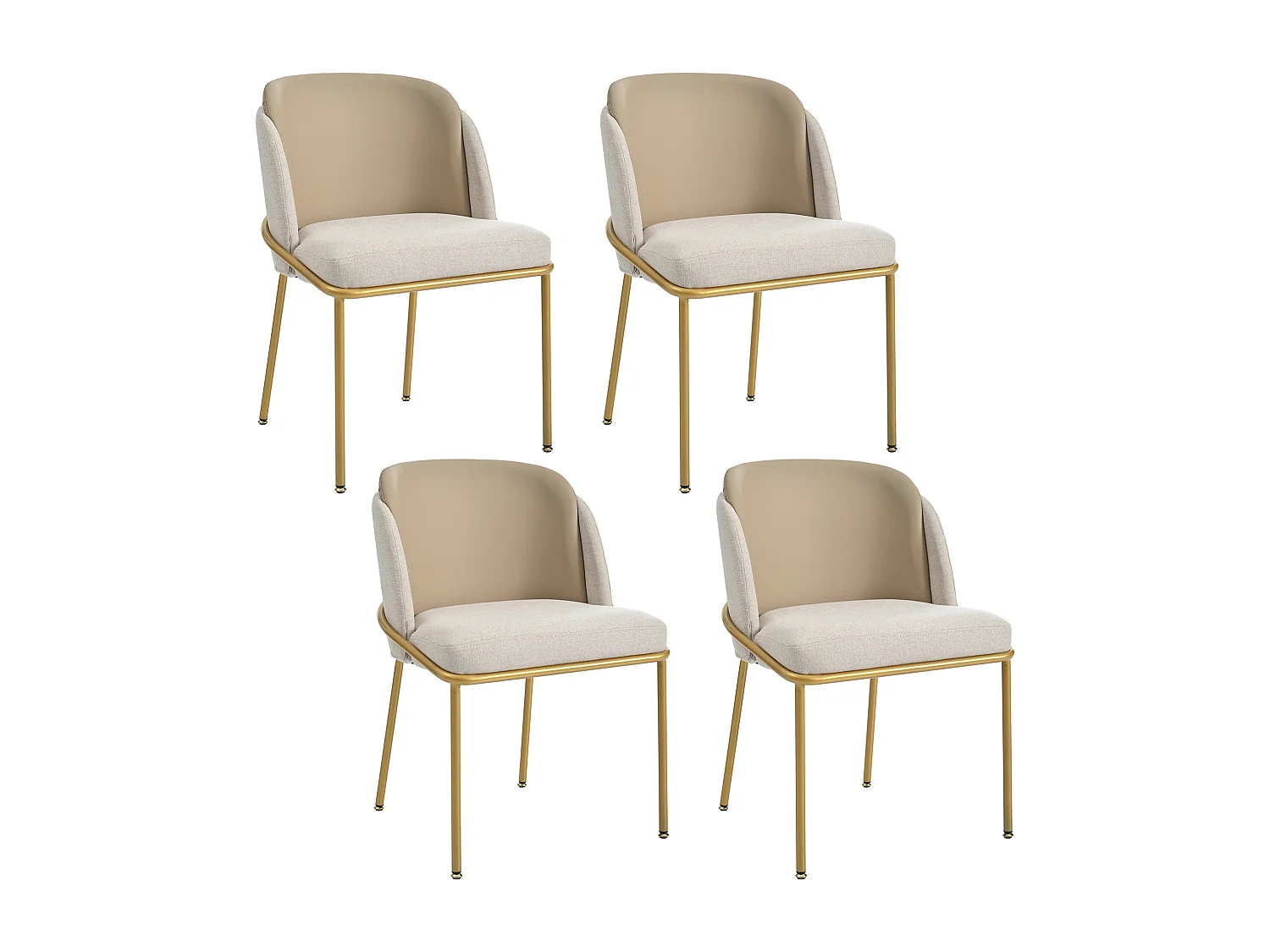 Set van 4 stoelen - linnen en kunstleer - metalen poten - eigentijdse stijl - beige + kaki