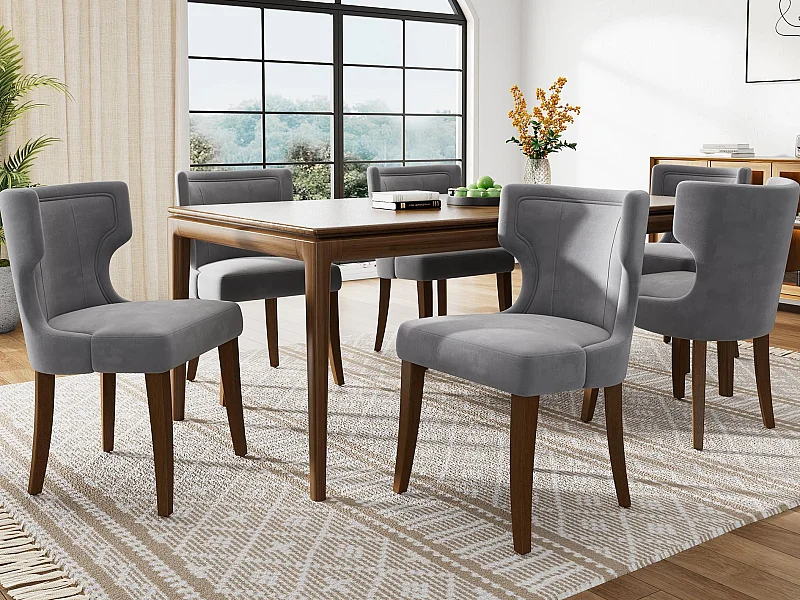 Set mit 6 Samt-Stühlen - mit höhenverstellbaren Massivholzbeinen - Grau