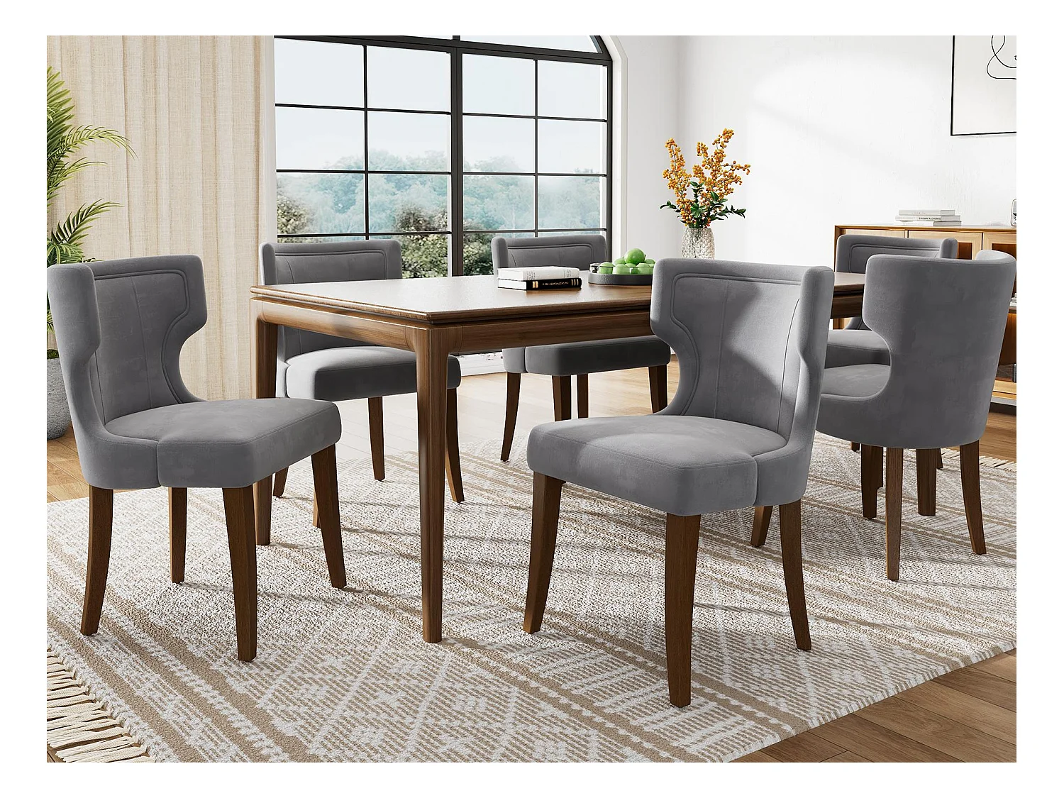 Lot de 6 Chaises en velours - avec pieds réglables en bois massif - Gris