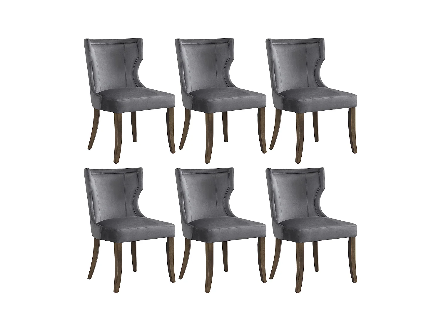 Lot de 6 Chaises en velours - avec pieds réglables en bois massif - Gris