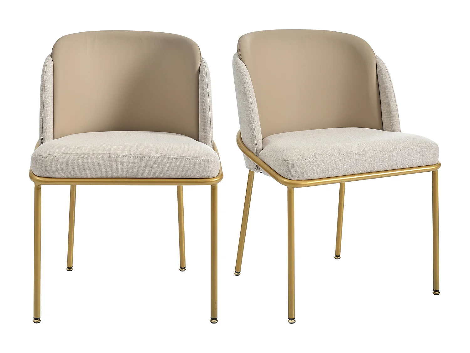 Set van 2 stoelen - linnen en kunstleer - metalen poten - eigentijdse stijl - beige + kaki