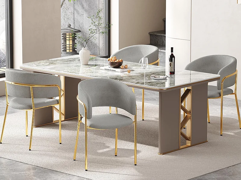 Set van 4 stoelen - geribbelde fluwelen stof - metalen poten - eigentijdse stijl - grijs