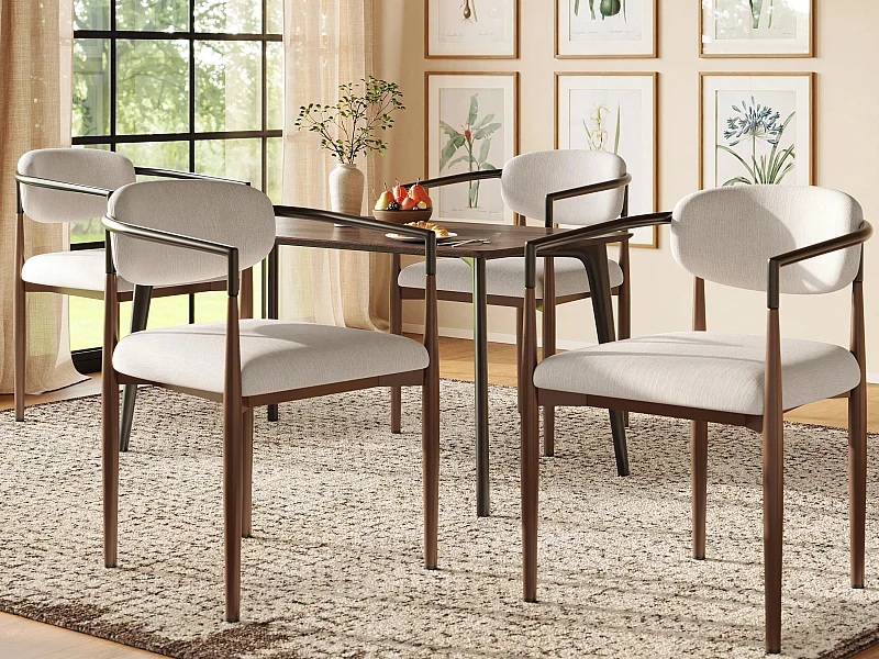 Set van 4 stoelen - Hoogwaardig linnenstof - Metalen poten - Beige