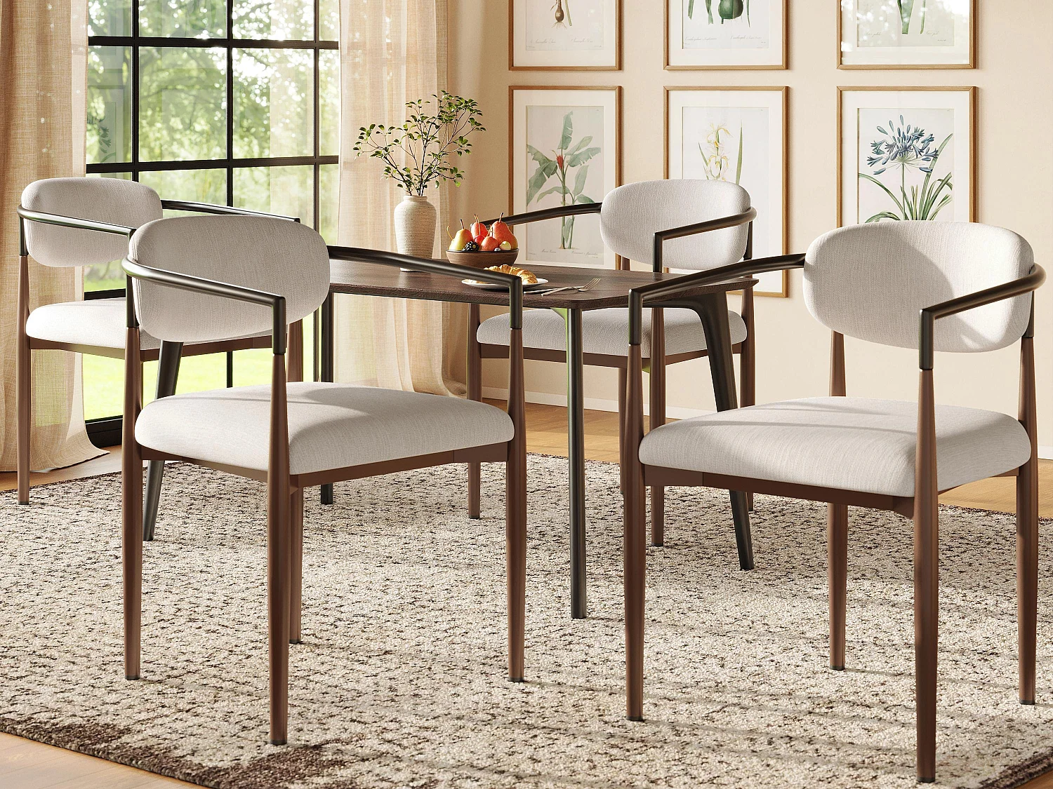 Set van 4 stoelen - Hoogwaardig linnenstof - Metalen poten - Beige