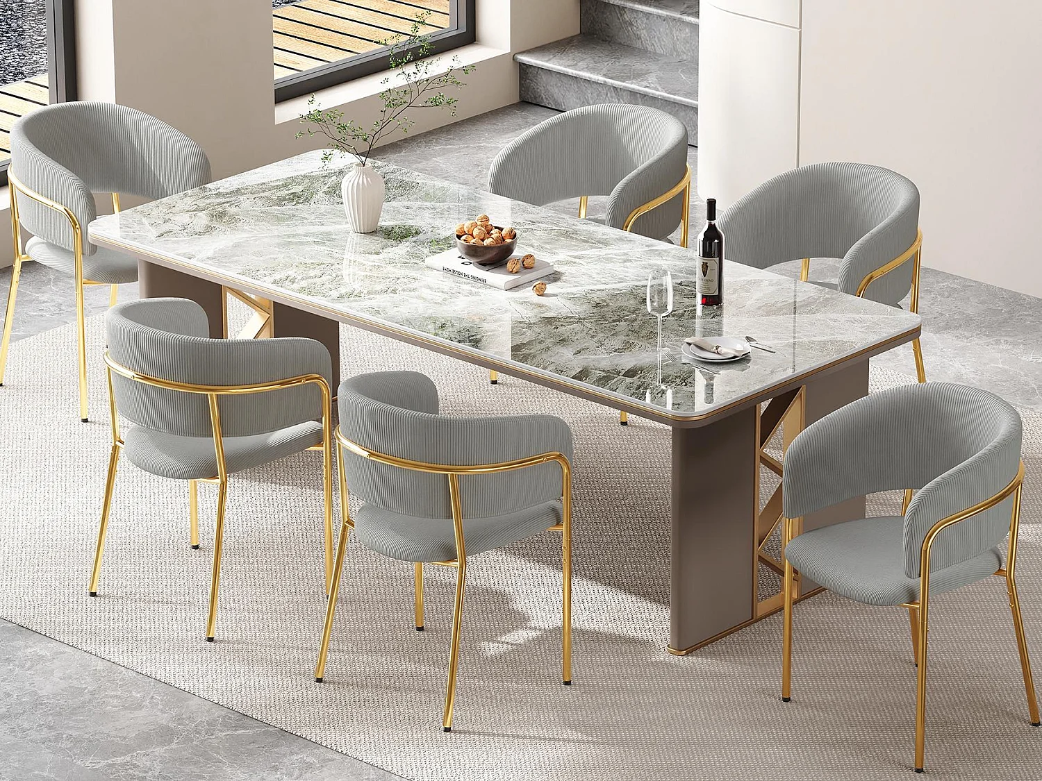 Zestaw 6 krzeseł – tkanina ze sztruksowego aksamitu – metalowe nogi – nowoczesny styl – szare