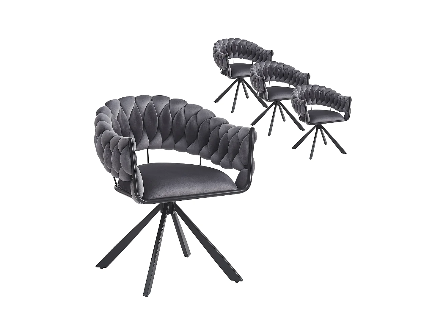 Lot de 4 chaises en velours - avec accoudoirs - pieds métalliques réglables en forme de griffes - Gris