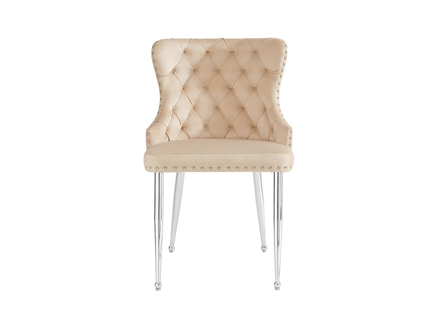 Lot de 2 chaises - Velours de haute qualité - Pieds en métal argenté - Beige