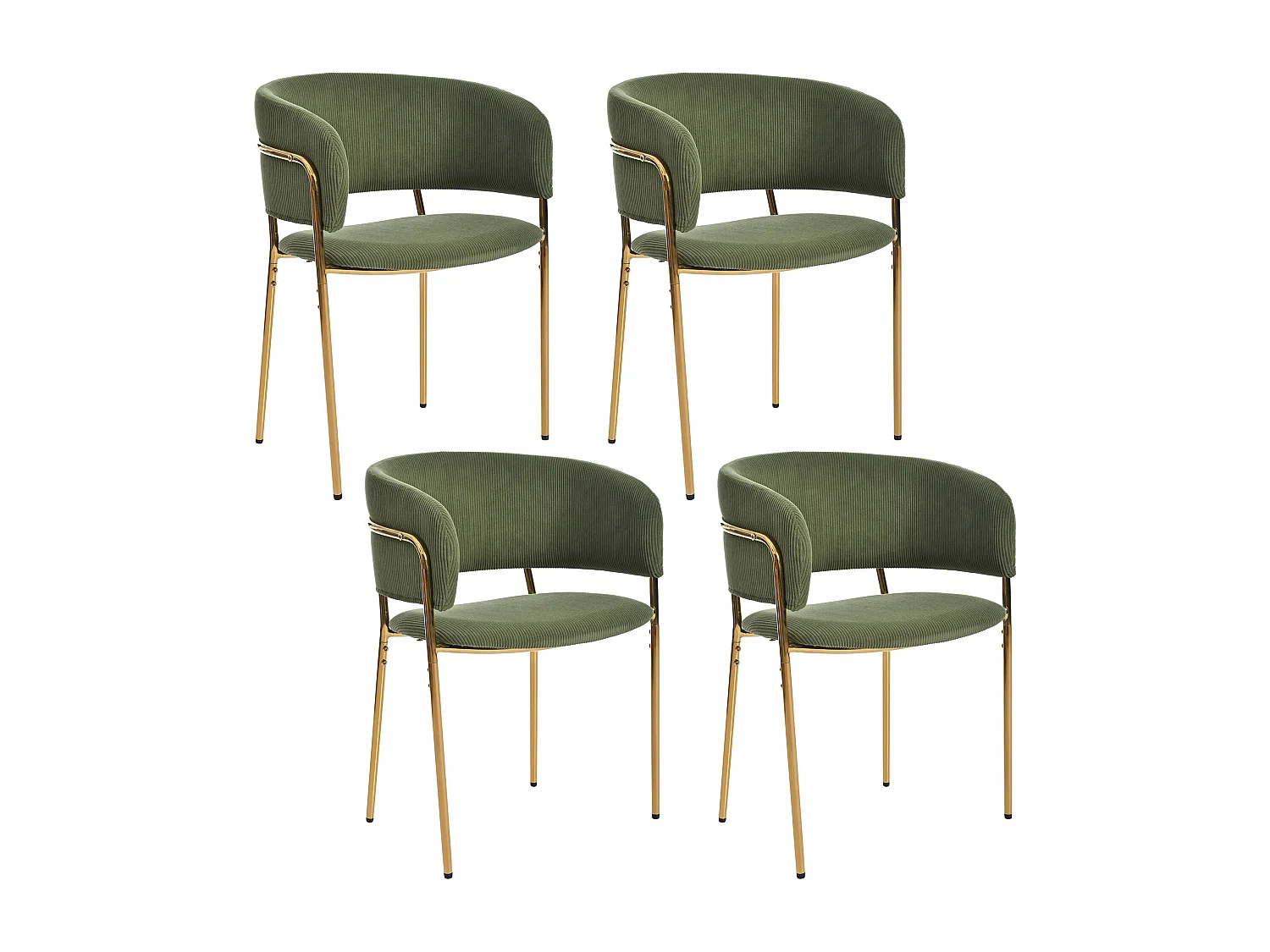 Juego de 4 sillas - tela de terciopelo acanalado - patas de metal - estilo contemporáneo - verde