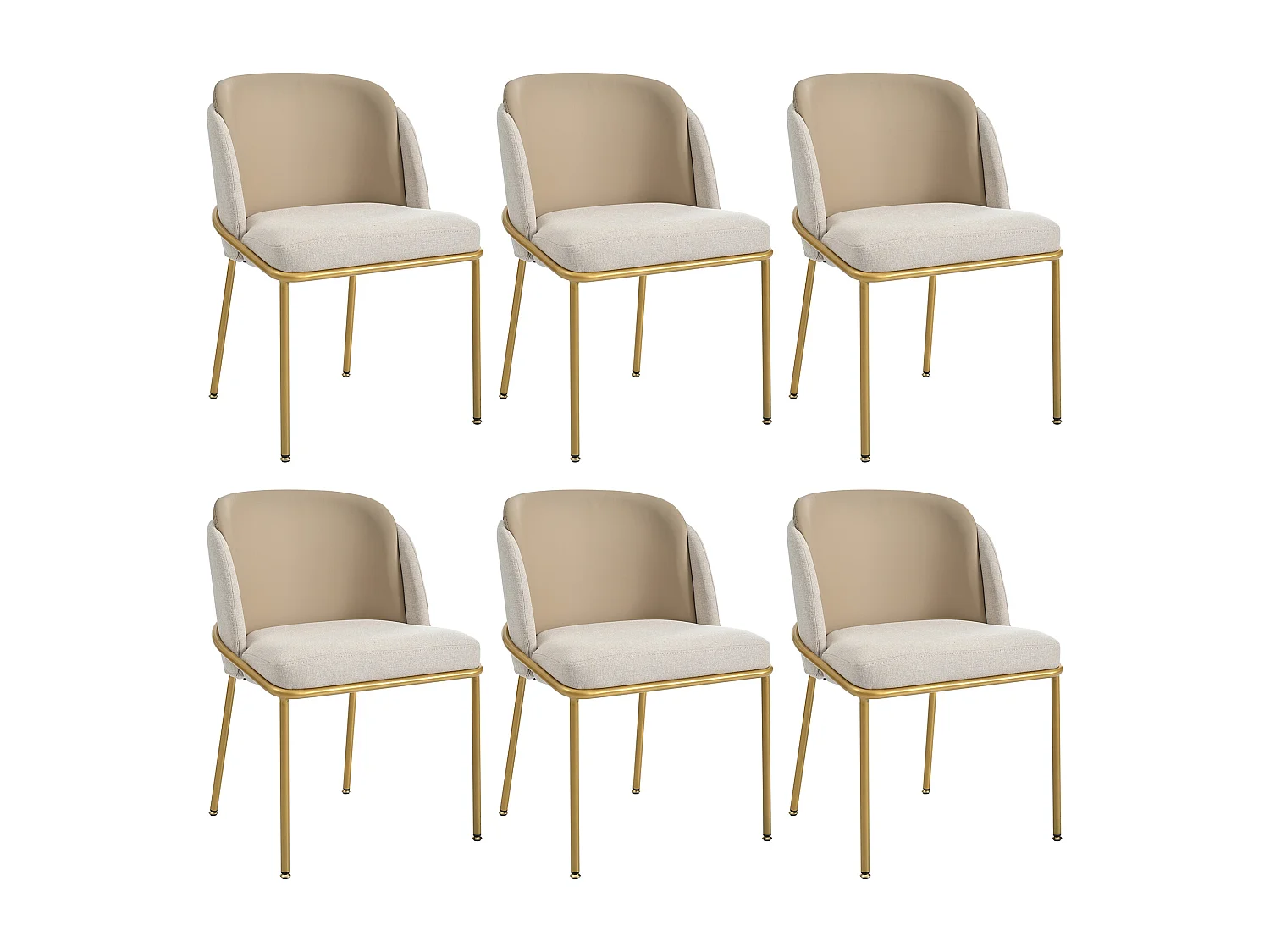 Set van 6 stoelen - linnen en kunstleer - metalen poten - eigentijdse stijl - beige + kaki