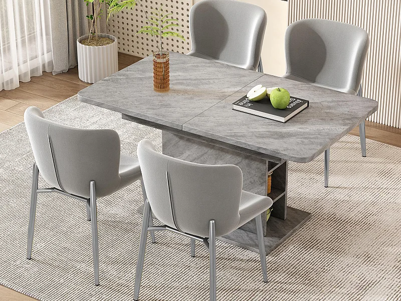 Juego de 4 sillas tapizadas en terciopelo - con patas de metal plateado - estilo contemporáneo - gris