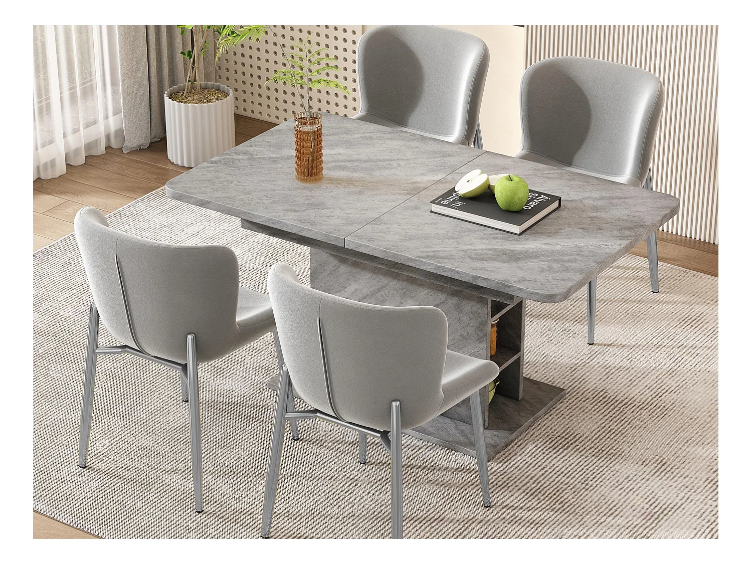 Lot de 4 Chaises rembourré en velours - avec pieds en métal argenté – style contemporain - Gris