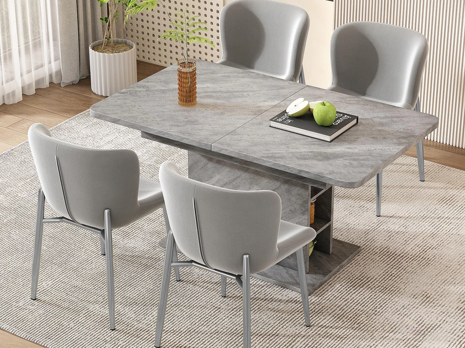 4er-Set Stühle aus Samt – mit silbernen Metallbeinen – zeitgenössischer Stil – Grau