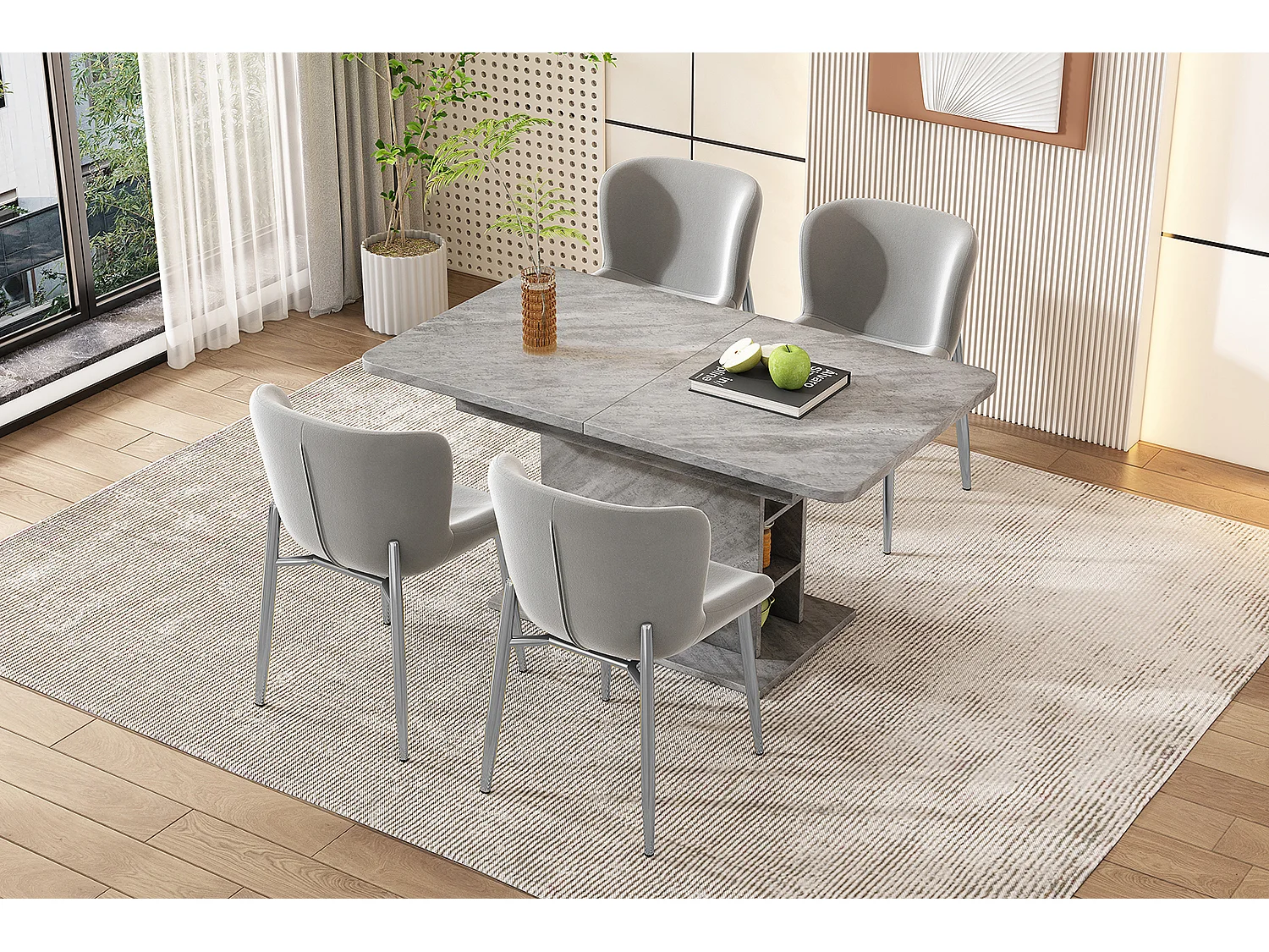 4er-Set Stühle aus Samt – mit silbernen Metallbeinen – zeitgenössischer Stil – Grau