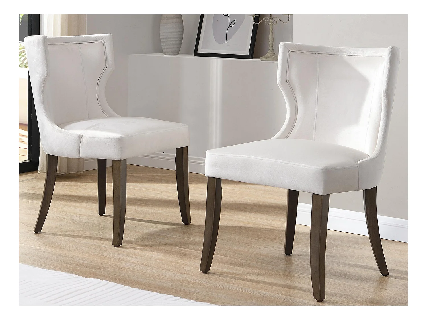 Lot de 2 Chaises en velours - avec pieds réglables en bois massif - Beige